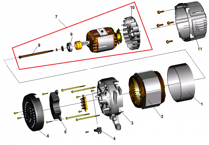 1 ЯКОРЬ - СТАТОР - БЛОК AVR ГЕНЕРАТОР CHAMPION GG11000E